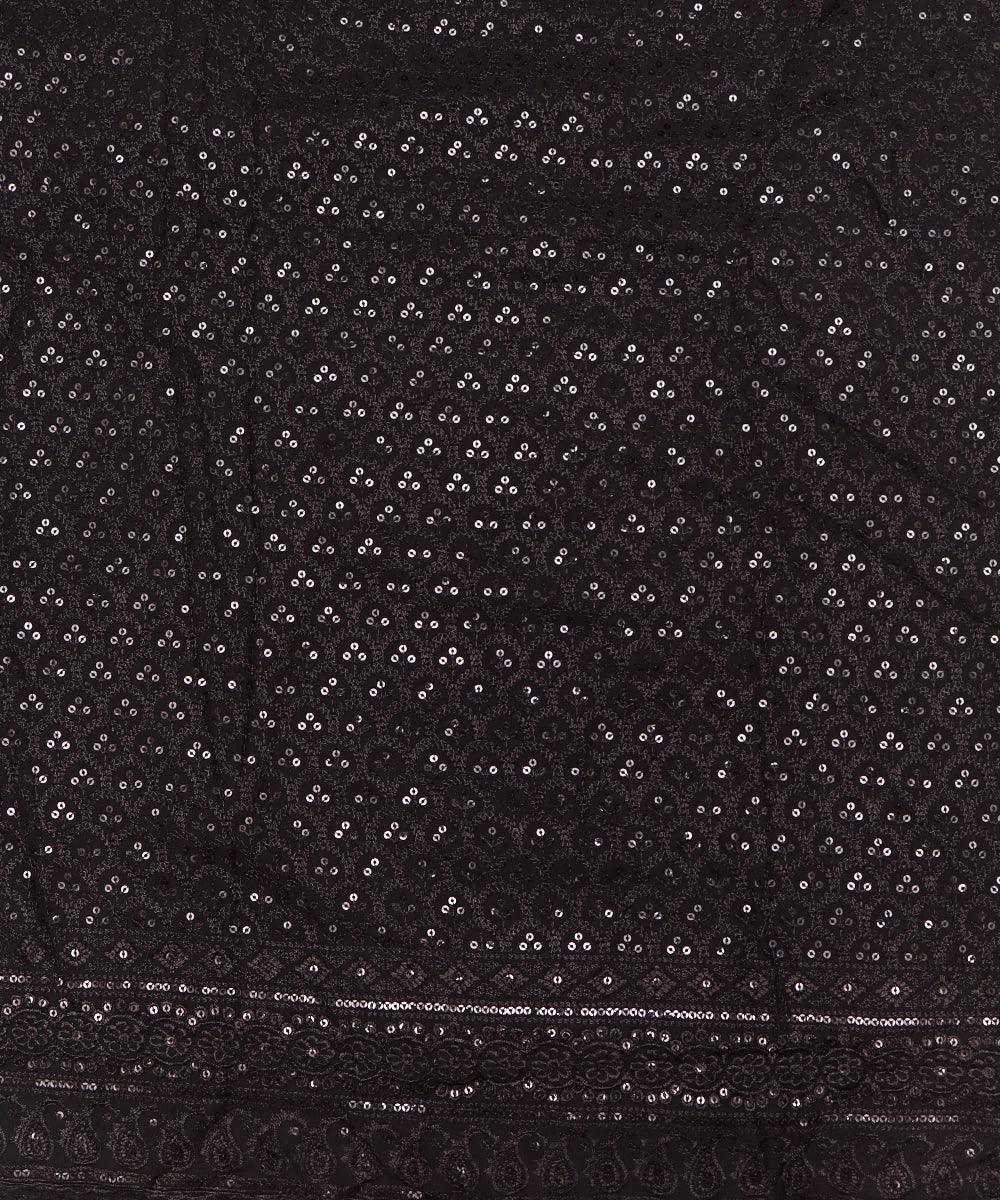 Black Colour Chikan Embroidery Rayon Fabric