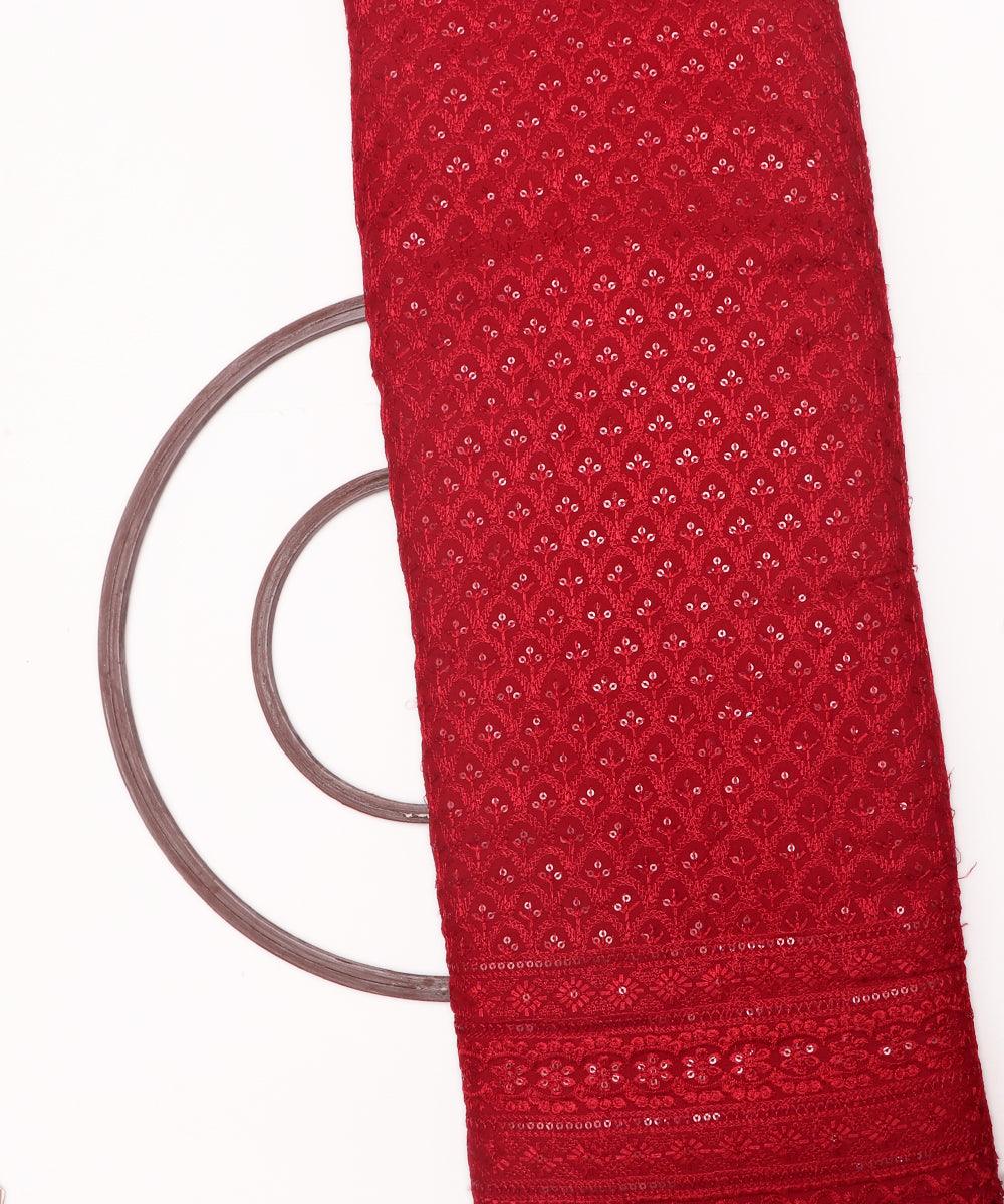 Maroon Colour Chikan Embroidery Rayon Fabric