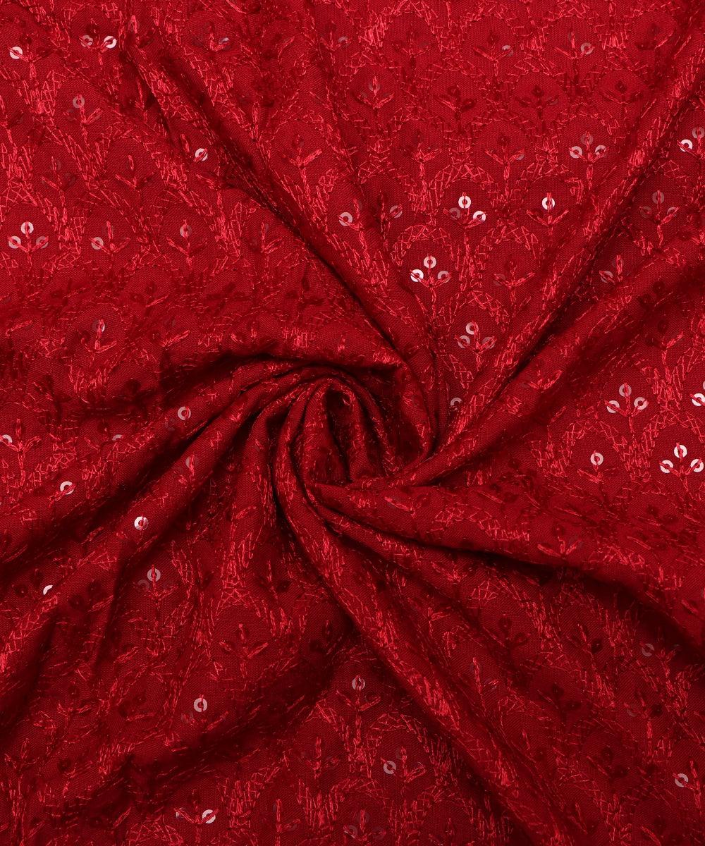 Maroon Colour Chikan Embroidery Rayon Fabric