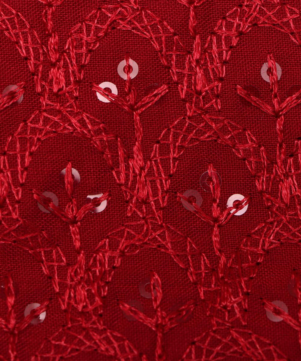 Maroon Colour Chikan Embroidery Rayon Fabric