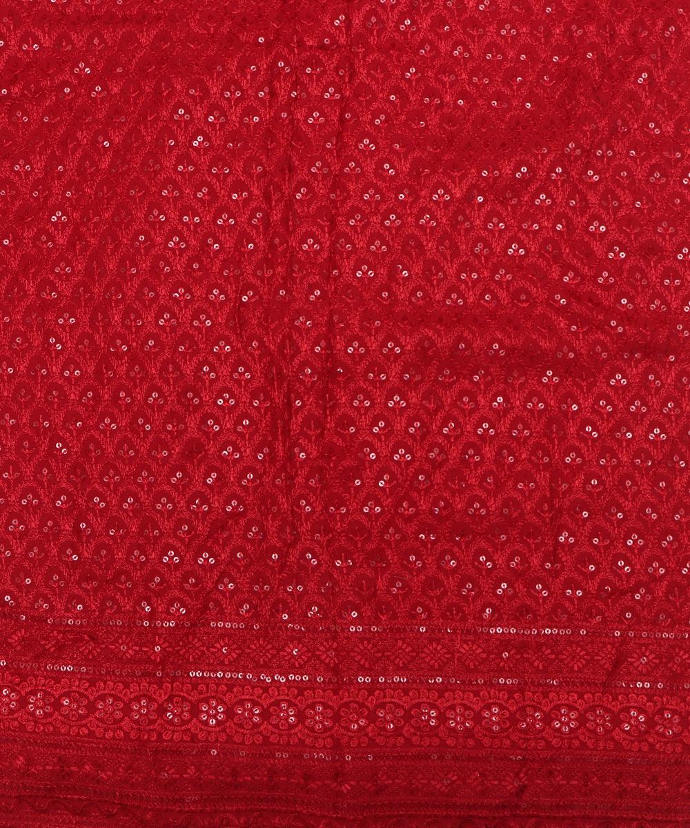 Maroon Colour Chikan Embroidery Rayon Fabric