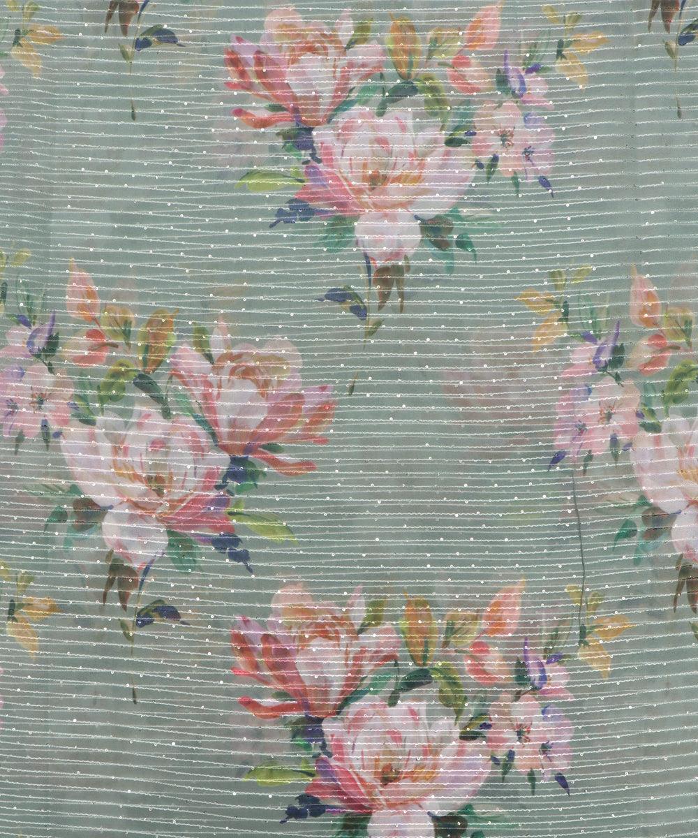 Stone Grey Colour Digital Print Georgette Sequin Embroidery Fabric