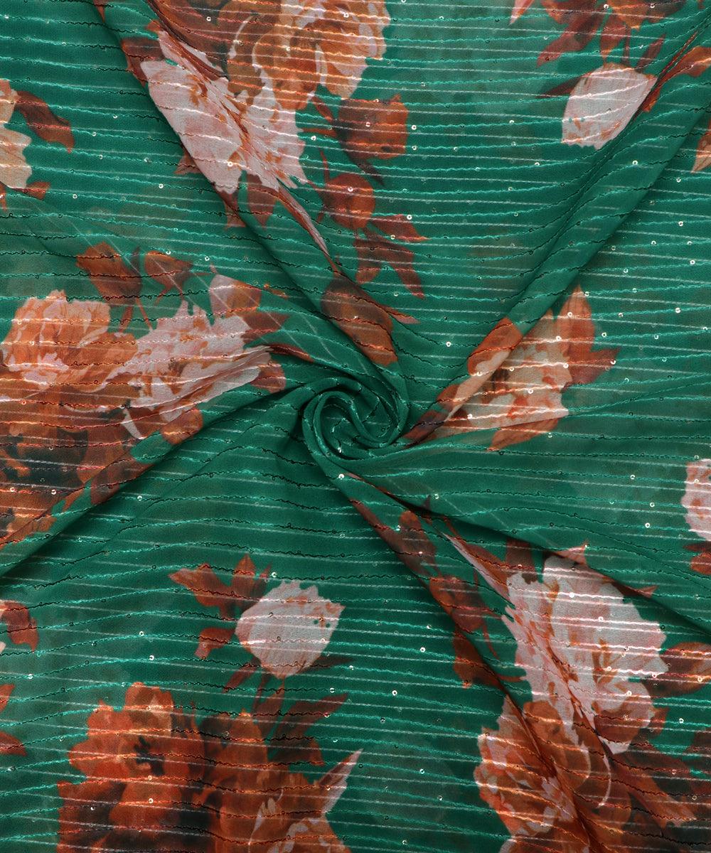 Rama Green Colour Digital Print Georgette Sequin Embroidery Fabric