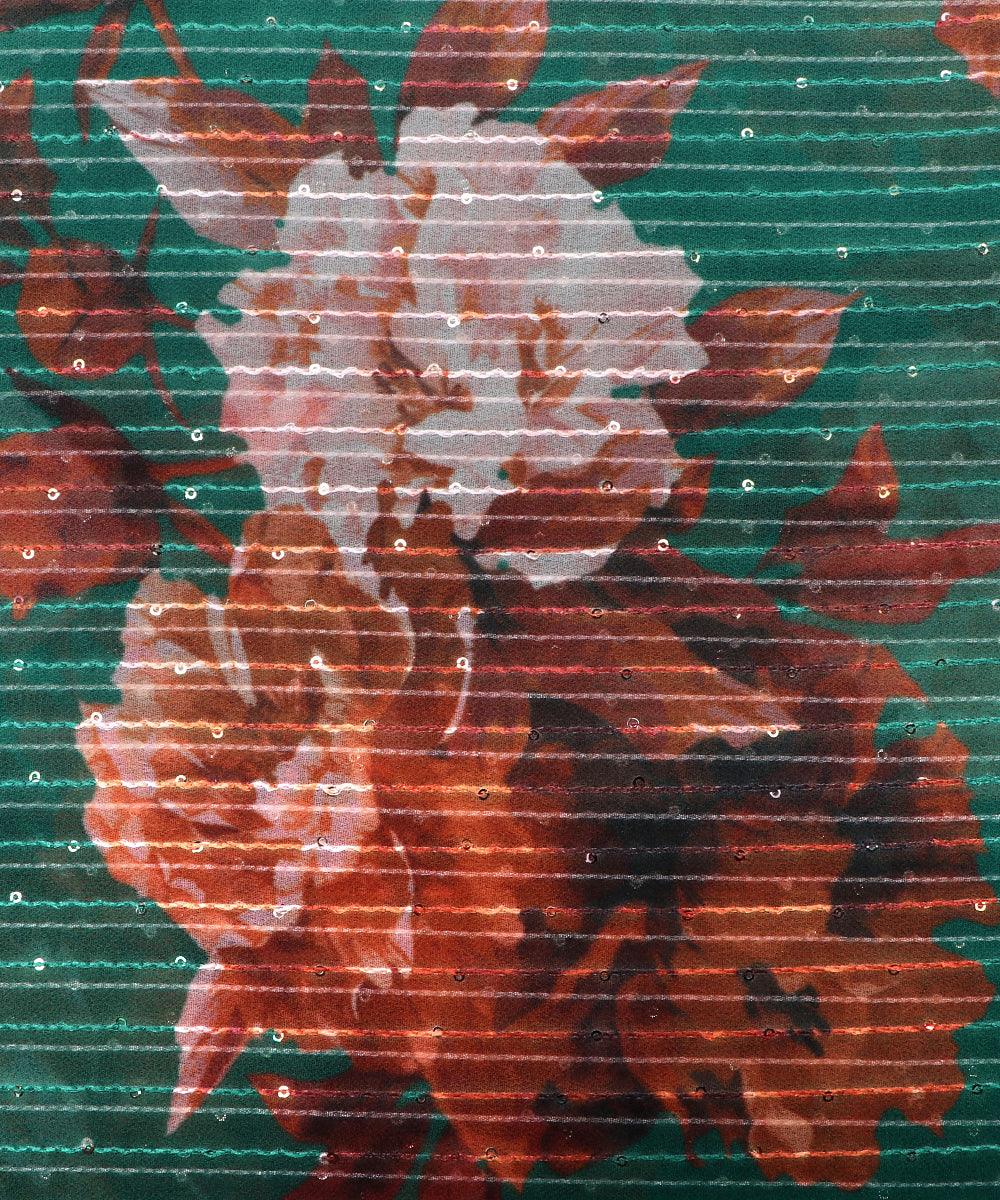 Rama Green Colour Digital Print Georgette Sequin Embroidery Fabric