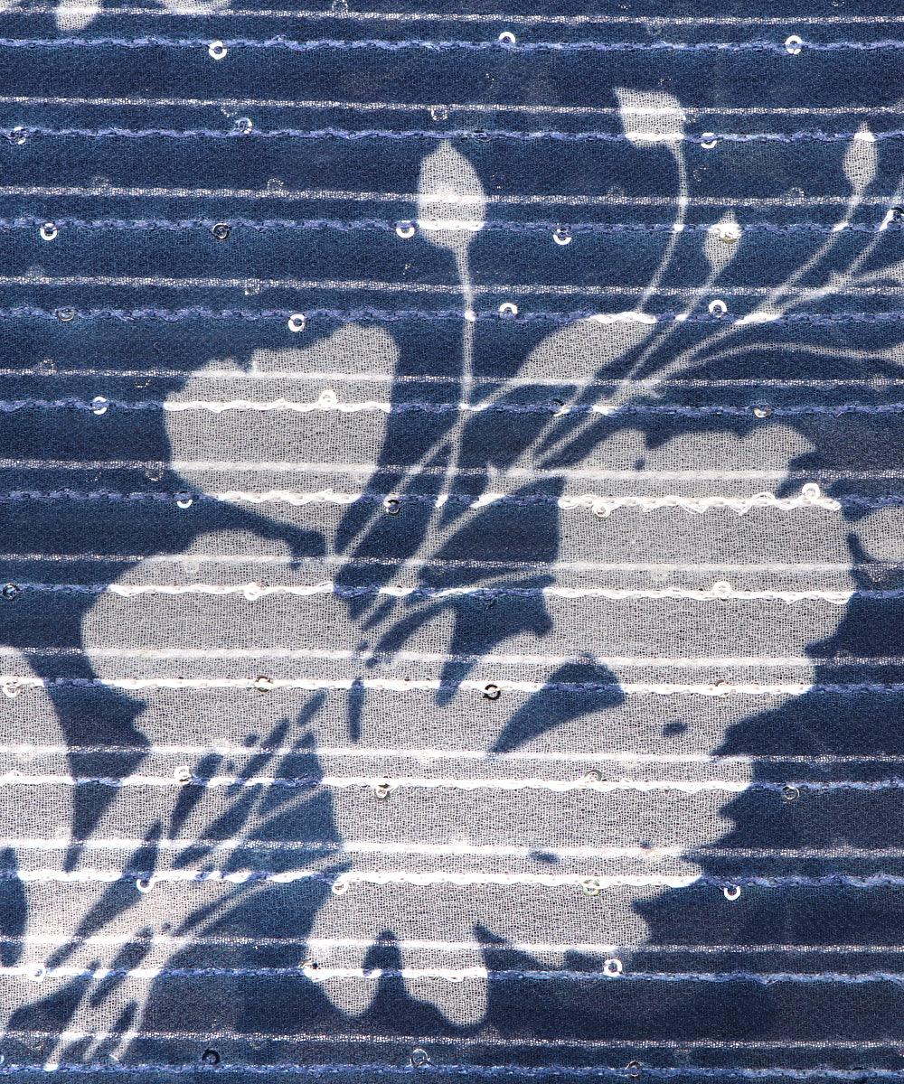 Blue Colour Digital Print Georgette Sequin Embroidery Fabric