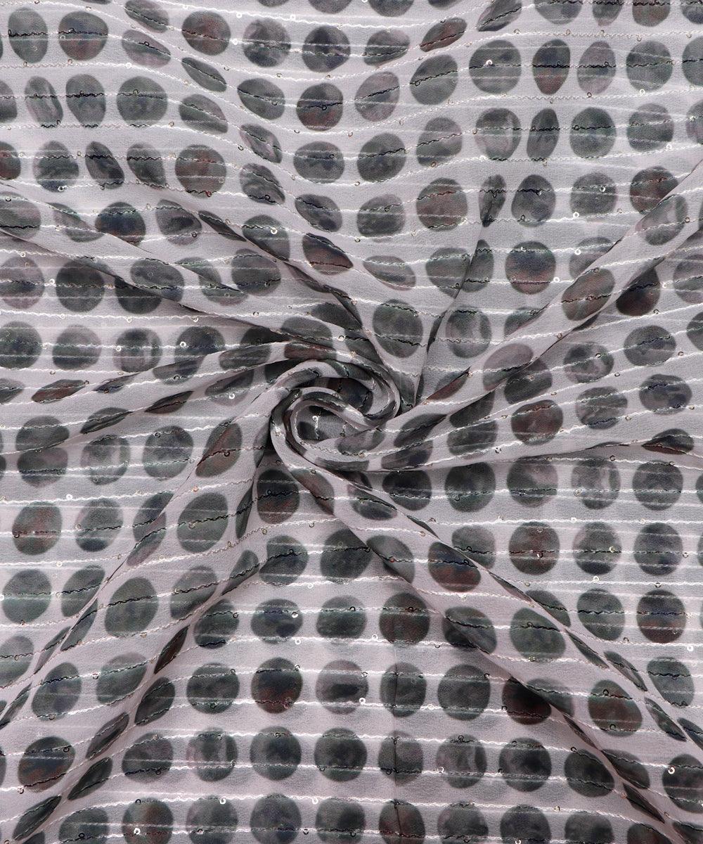 White Colour Digital Print Georgette Sequin Embroidery Fabric