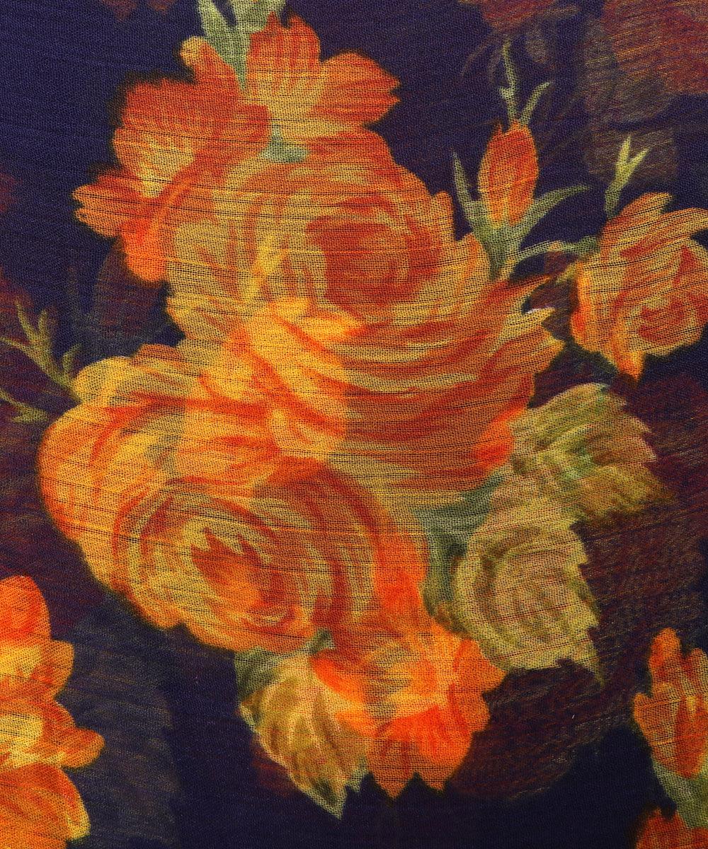 Navy Blue Floral Print Chiffon Fabric
