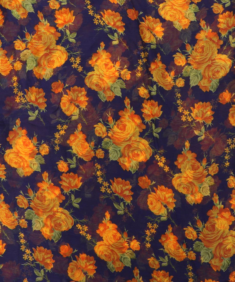 Navy Blue Floral Print Chiffon Fabric