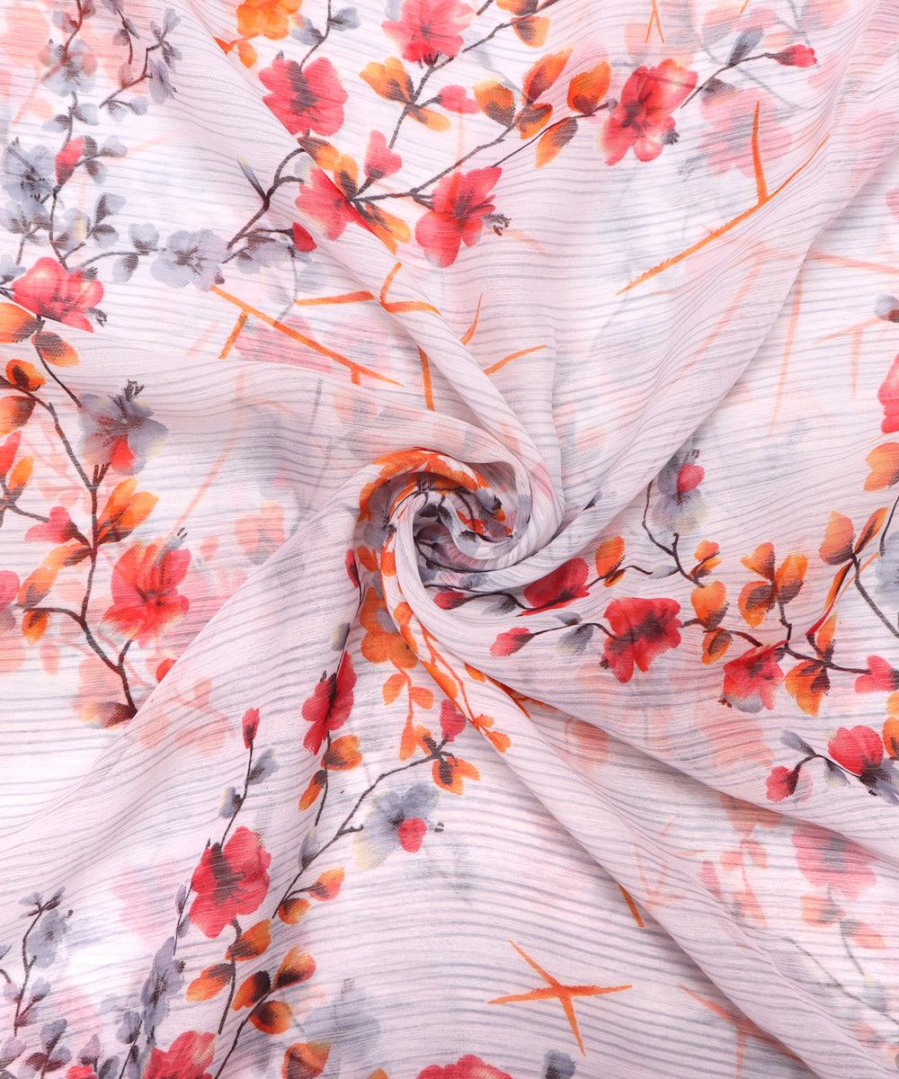 White Colour Floral Print Chiffon Fabric