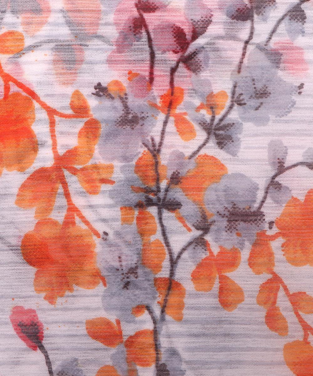 White Colour Floral Print Chiffon Fabric
