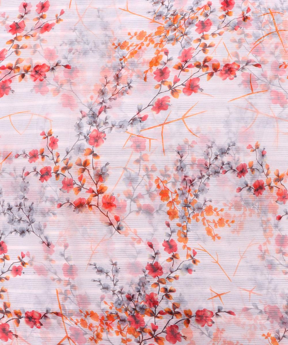 White Colour Floral Print Chiffon Fabric
