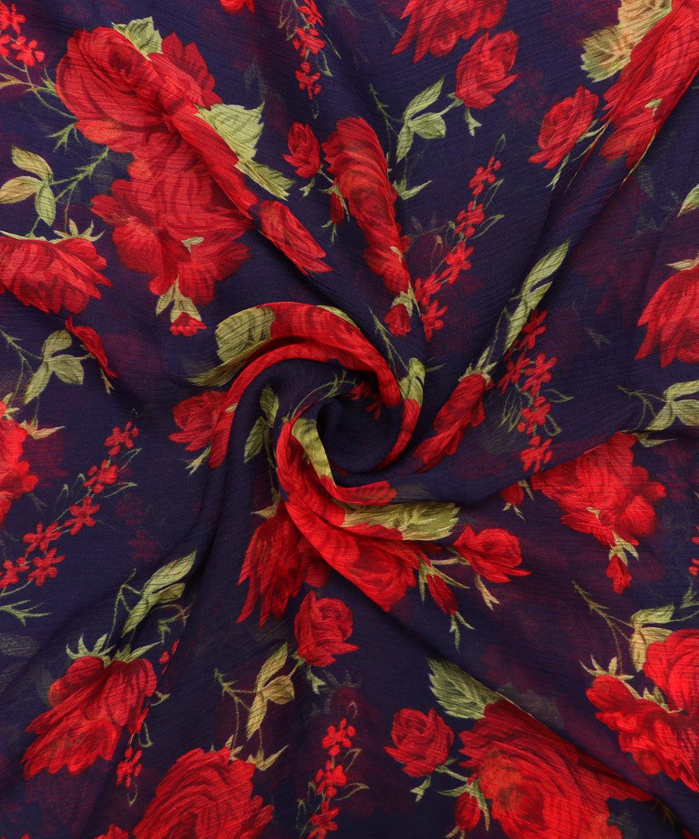 Blue Colour Floral Print Chiffon Fabric