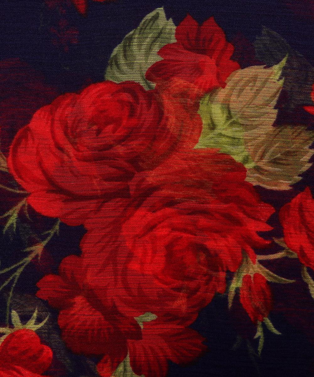 Blue Colour Floral Print Chiffon Fabric