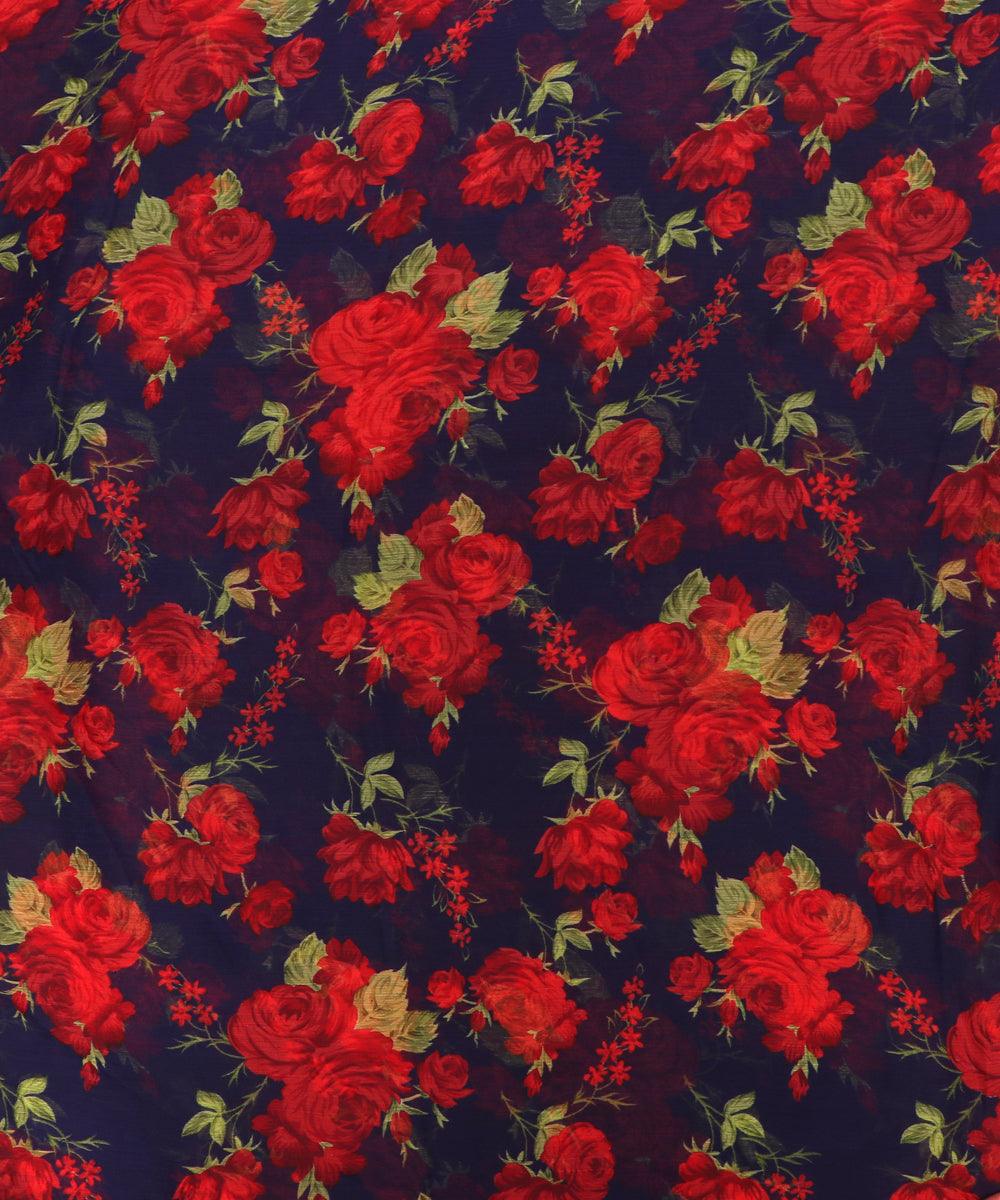 Blue Colour Floral Print Chiffon Fabric