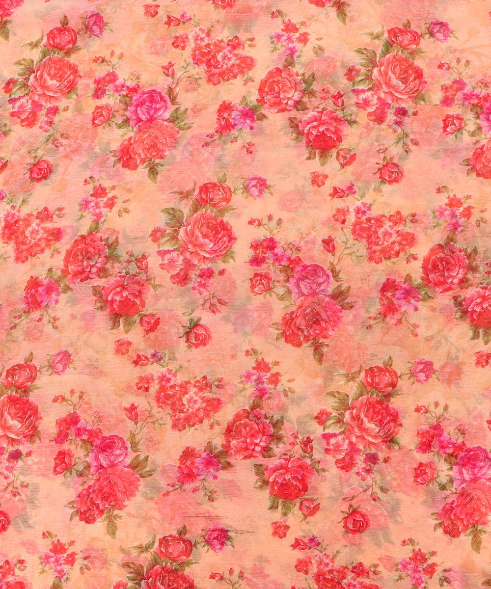 Peach Colour Floral Print Chiffon Fabric