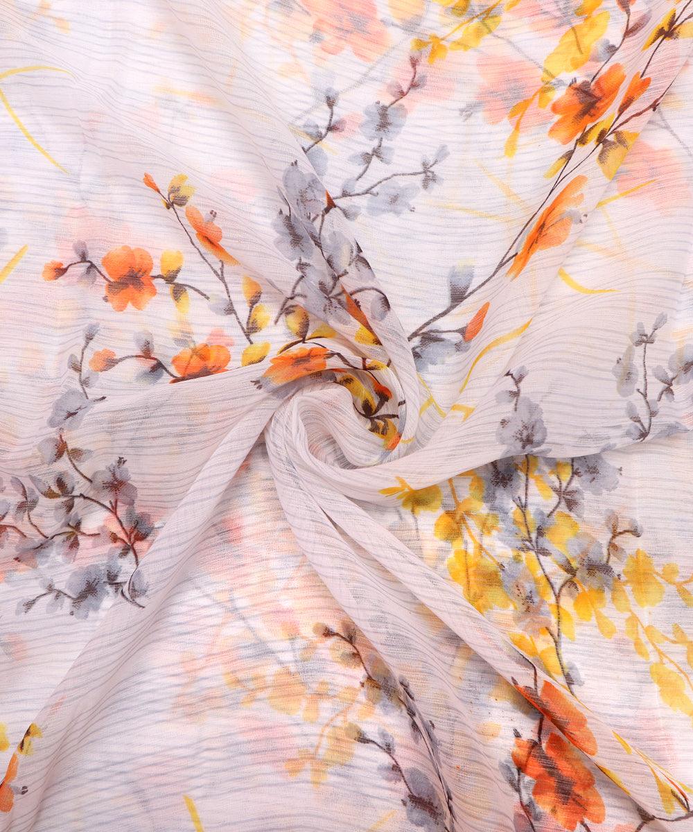 White Colour Floral Print Chiffon Fabric