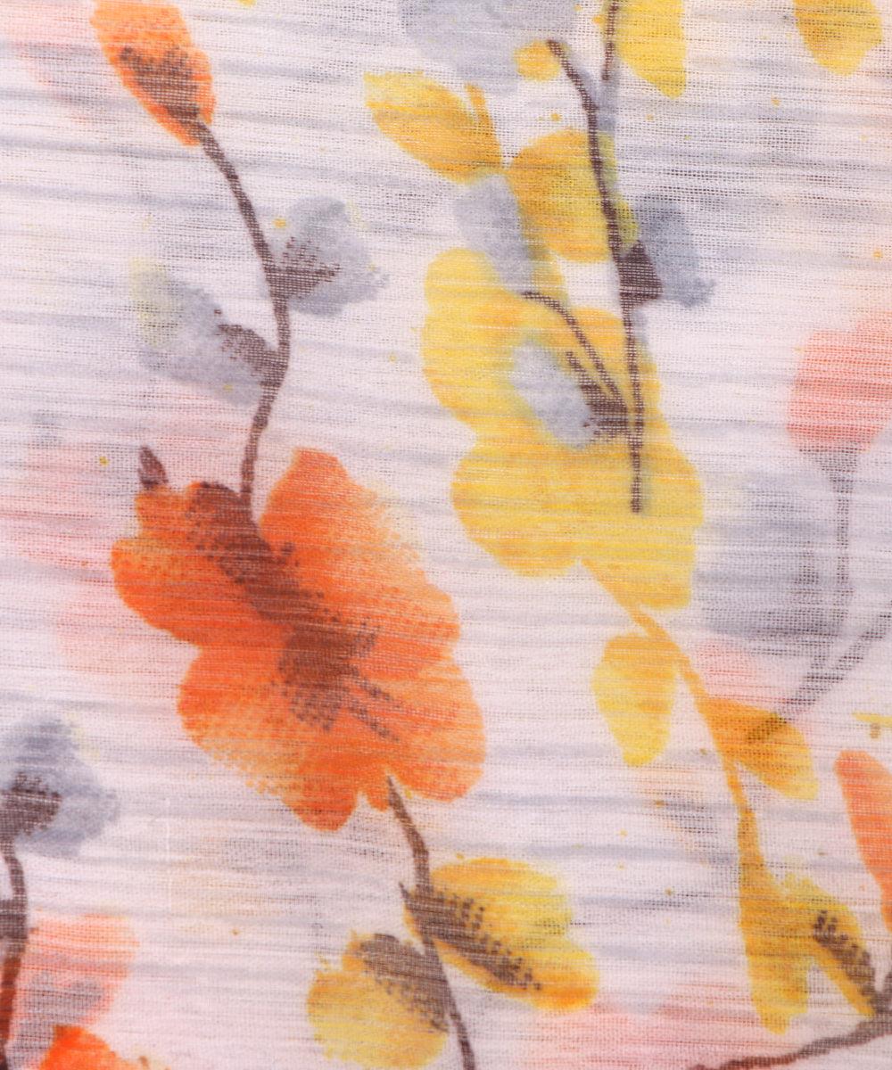 White Colour Floral Print Chiffon Fabric