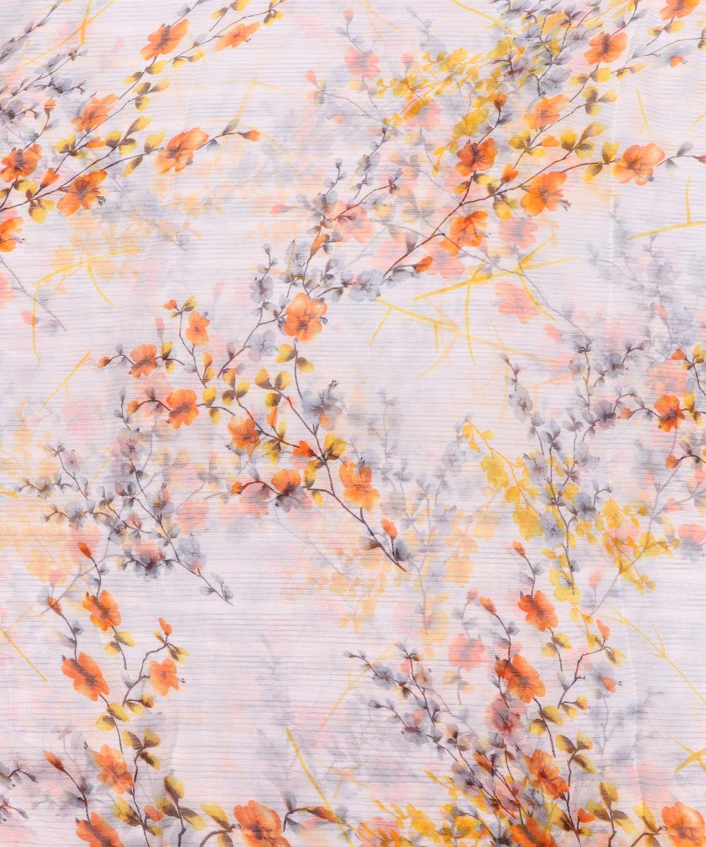 White Colour Floral Print Chiffon Fabric