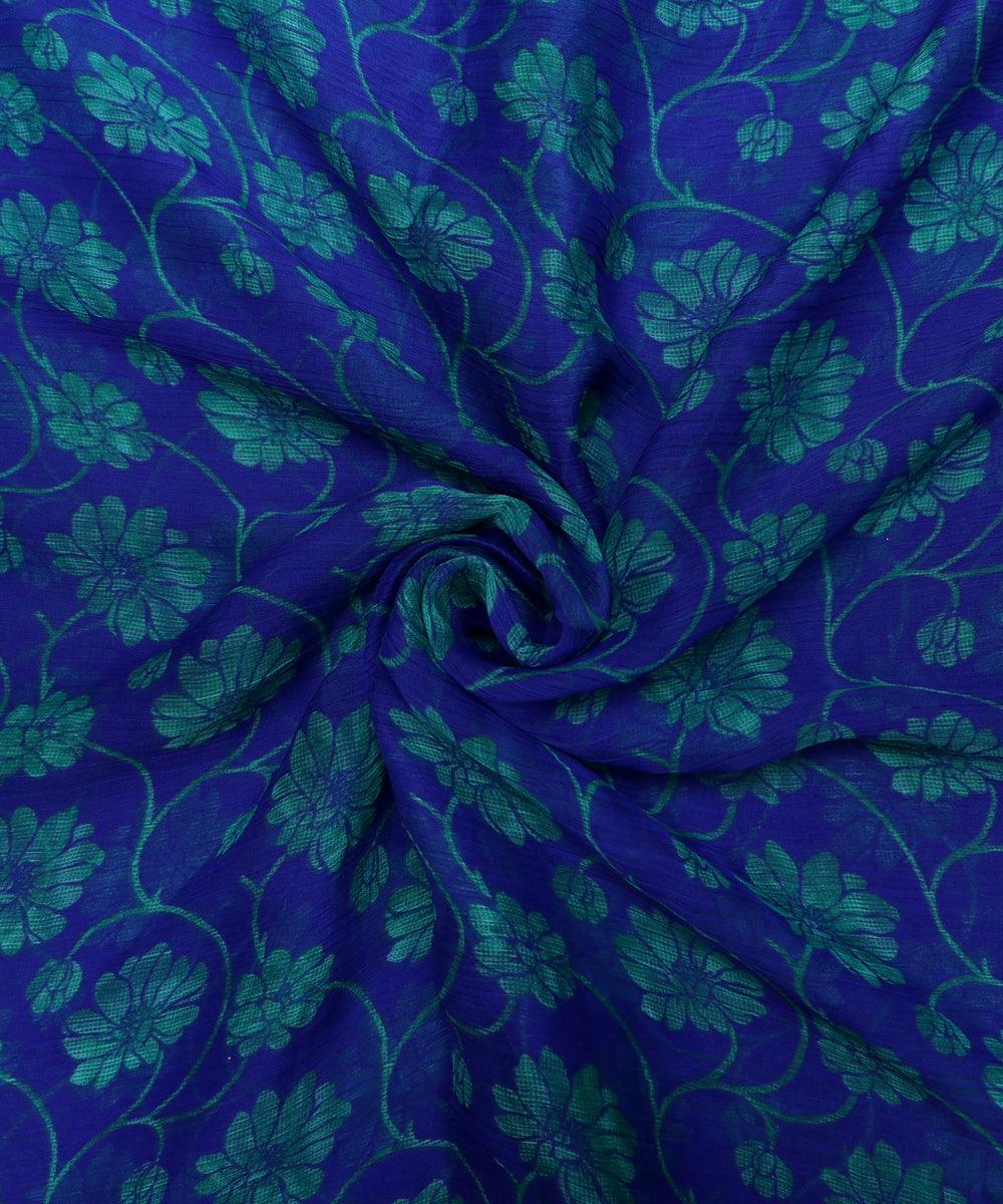 Royal Blue Colour Floral Print Chiffon Fabric