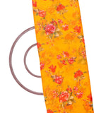 Mango Yellow Colour Floral Print Chiffon Fabric