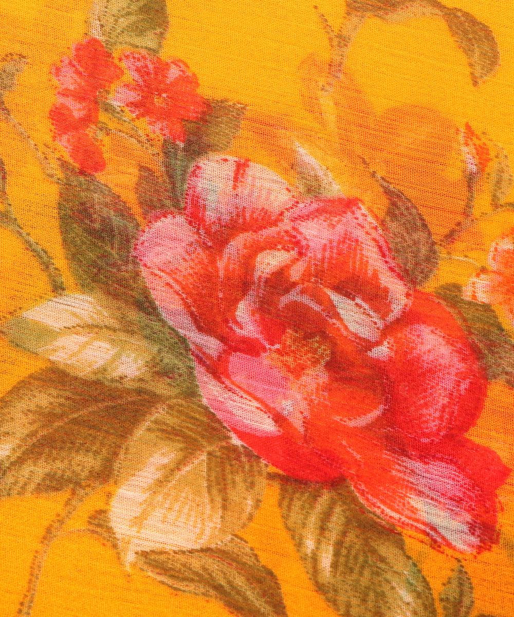 Mango Yellow Colour Floral Print Chiffon Fabric