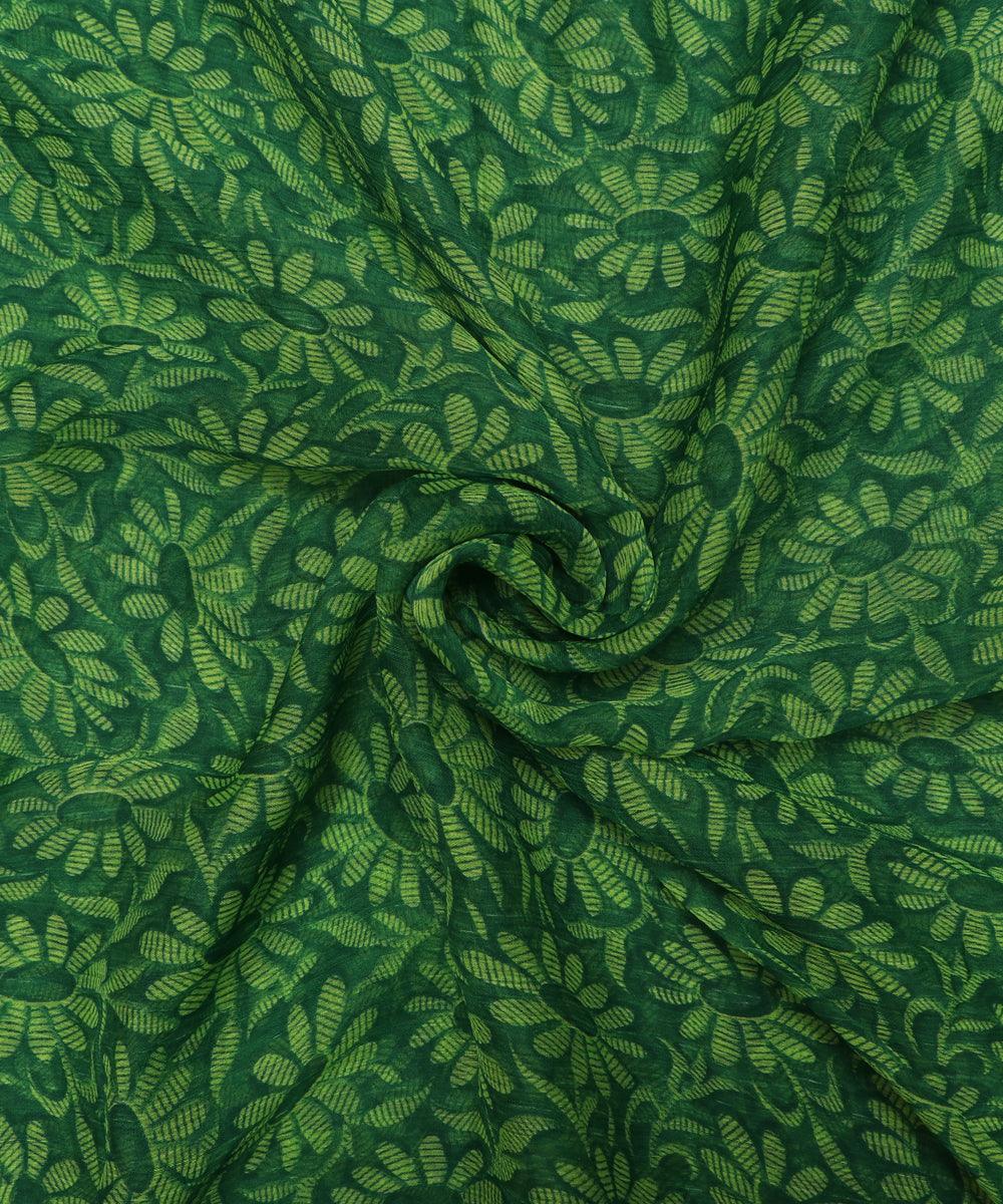 Green Colour Floral Print Chiffon Fabric