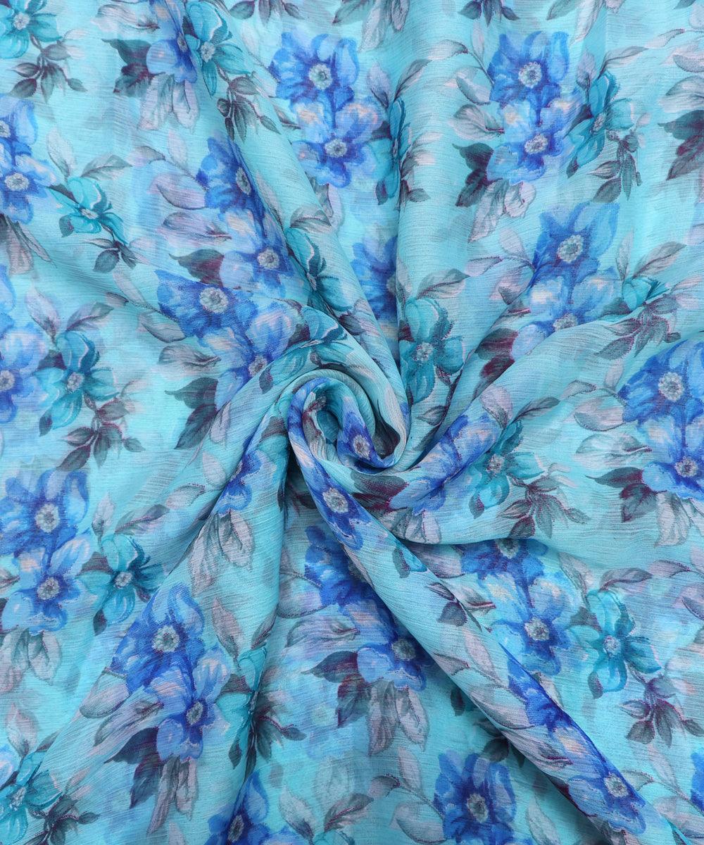 Light Blue Colour Floral Print Chiffon Fabric