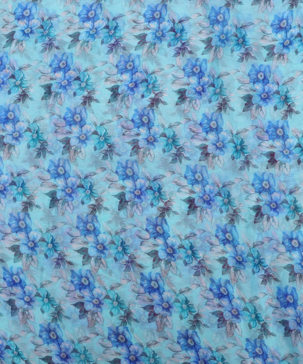 Light Blue Colour Floral Print Chiffon Fabric