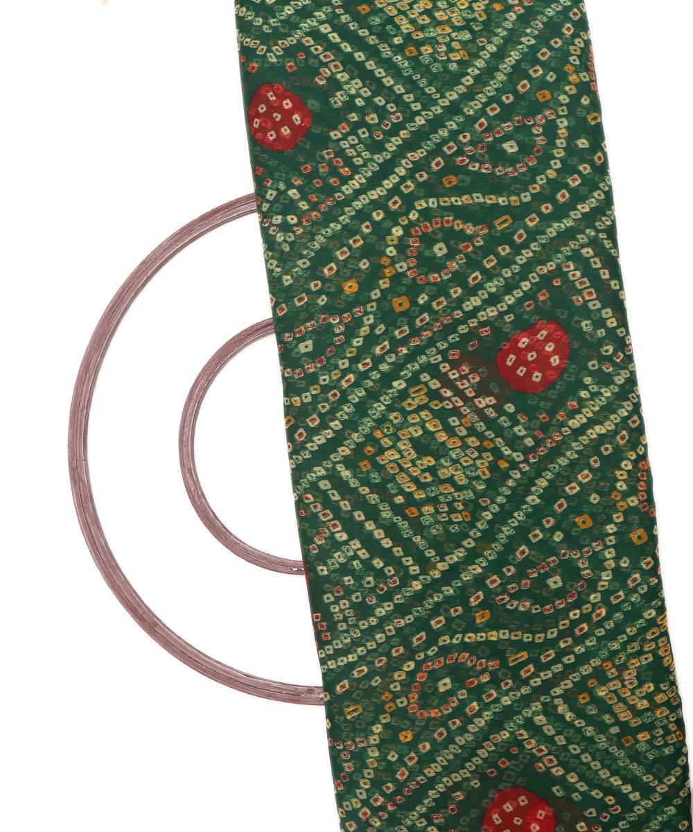Dark Green Colour Bandhani Print Chiffon Fabric