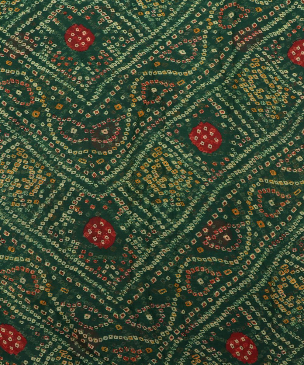 Dark Green Colour Bandhani Print Chiffon Fabric