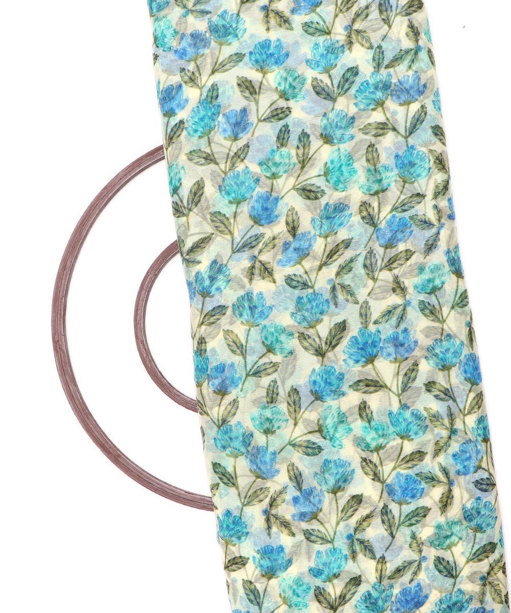 Light Blue Colour Floral Print Chiffon Fabric