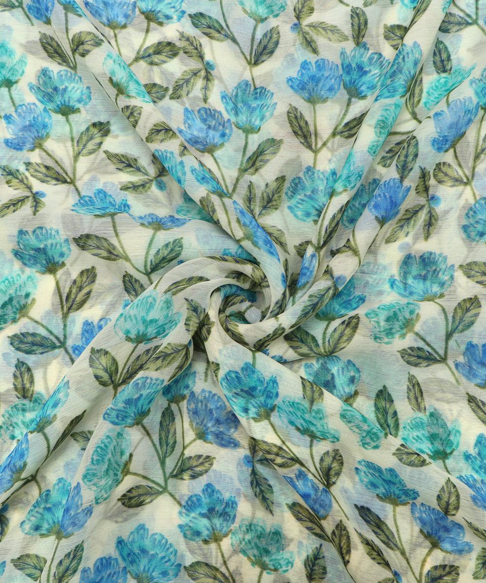 Light Blue Colour Floral Print Chiffon Fabric