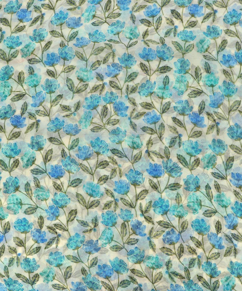 Light Blue Colour Floral Print Chiffon Fabric