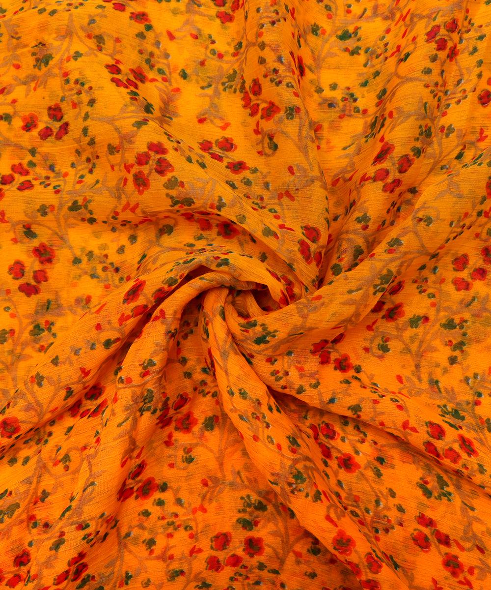 Yellow Colour Floral Print Chiffon Fabric