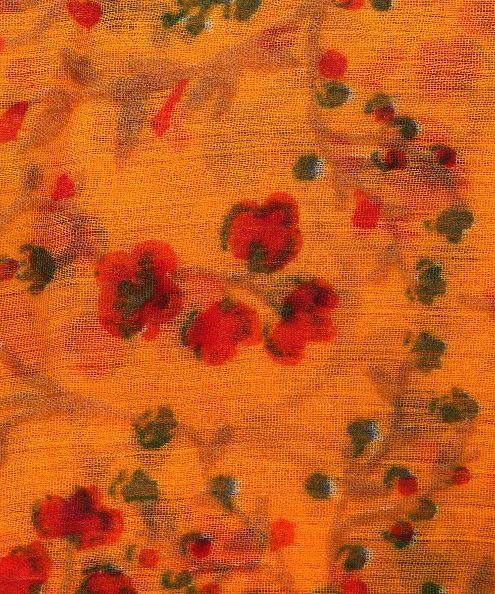 Yellow Colour Floral Print Chiffon Fabric