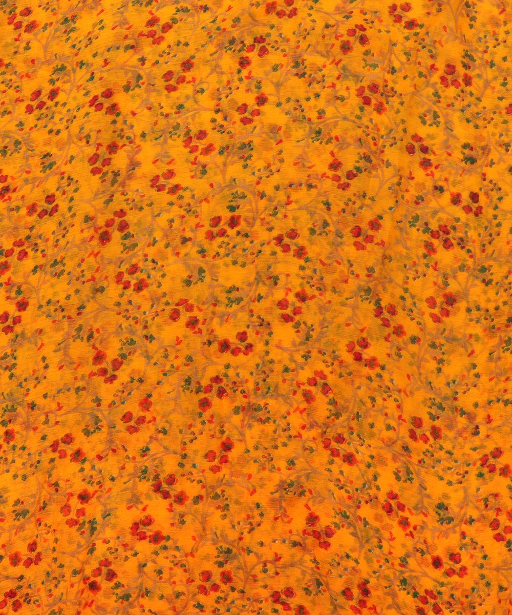 Yellow Colour Floral Print Chiffon Fabric