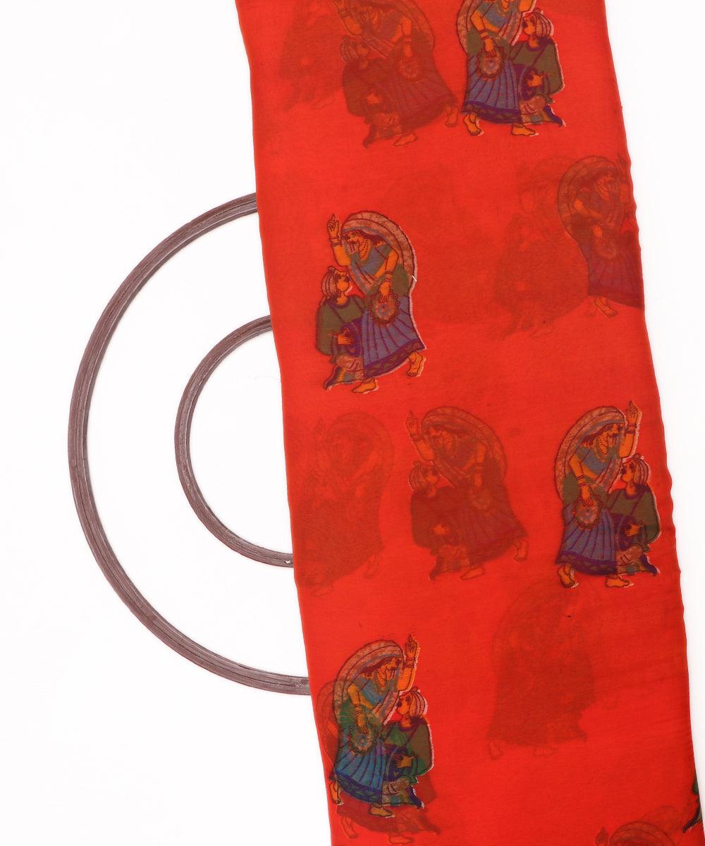 Rust Colour Unique Print Chiffon Fabric