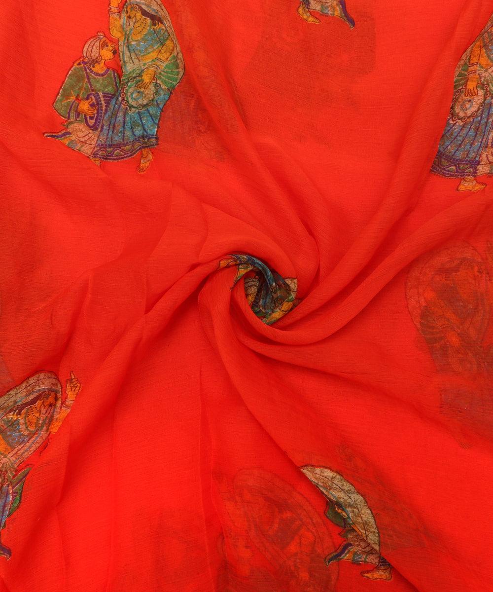 Rust Colour Unique Print Chiffon Fabric