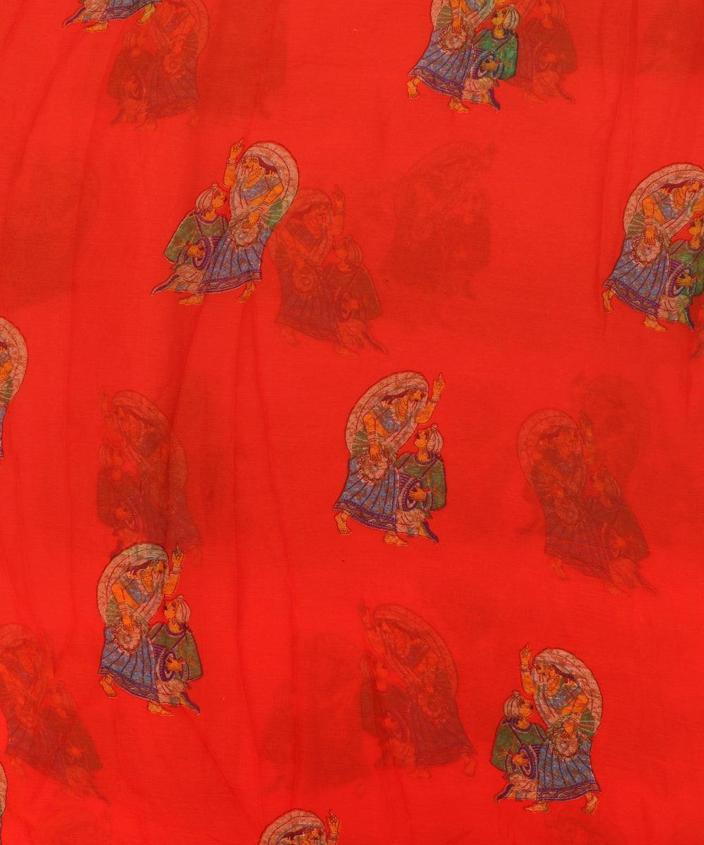 Rust Colour Unique Print Chiffon Fabric