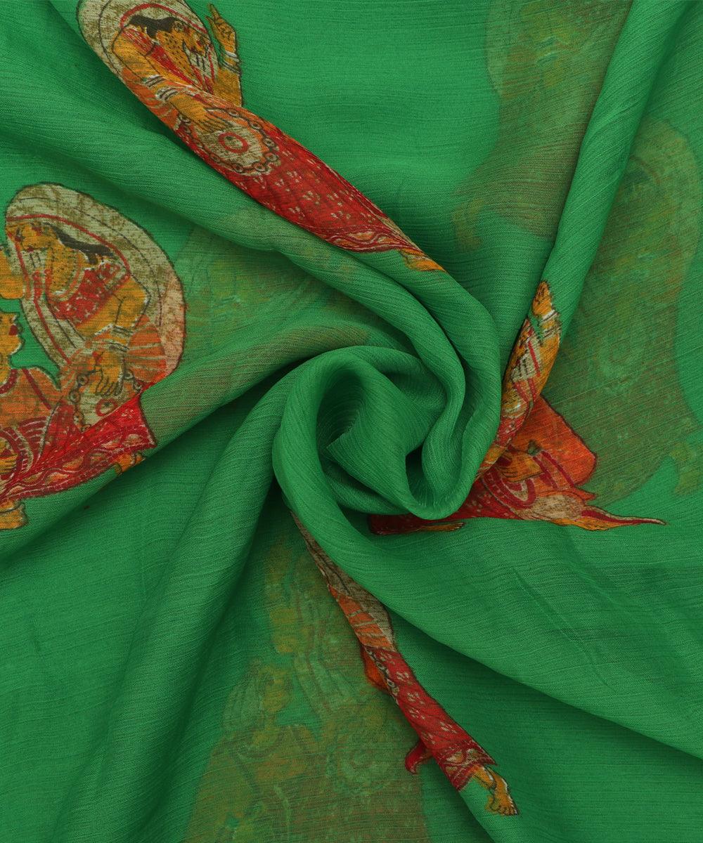 Green Colour Unique Print Chiffon Fabric