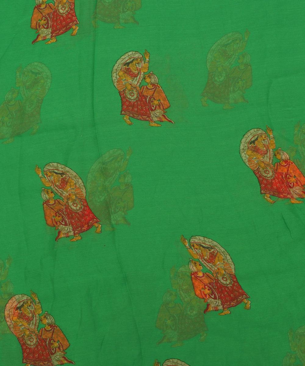 Green Colour Unique Print Chiffon Fabric
