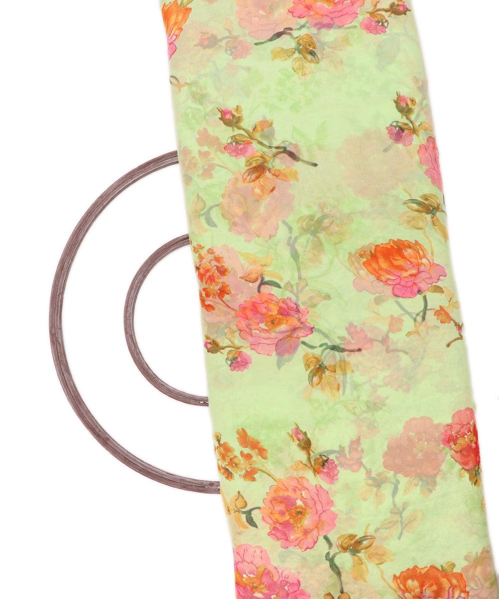 Mint Green Colour Unique Print Chiffon Fabric