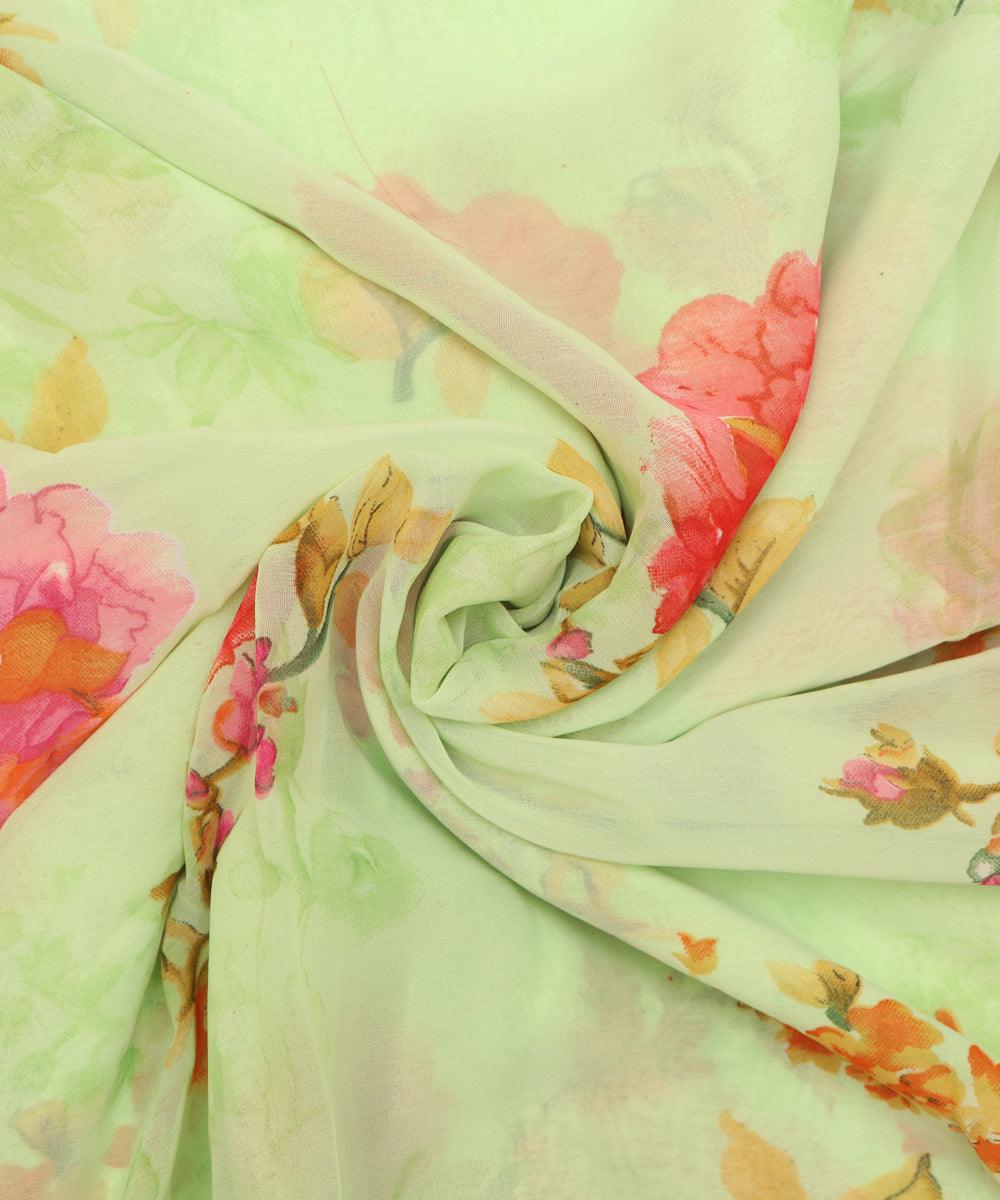 Mint Green Colour Unique Print Chiffon Fabric