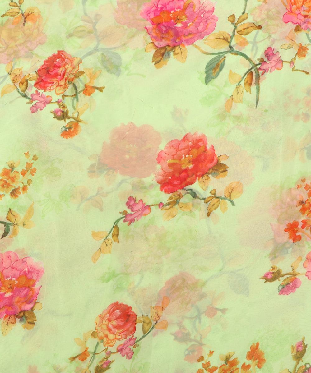 Mint Green Colour Unique Print Chiffon Fabric