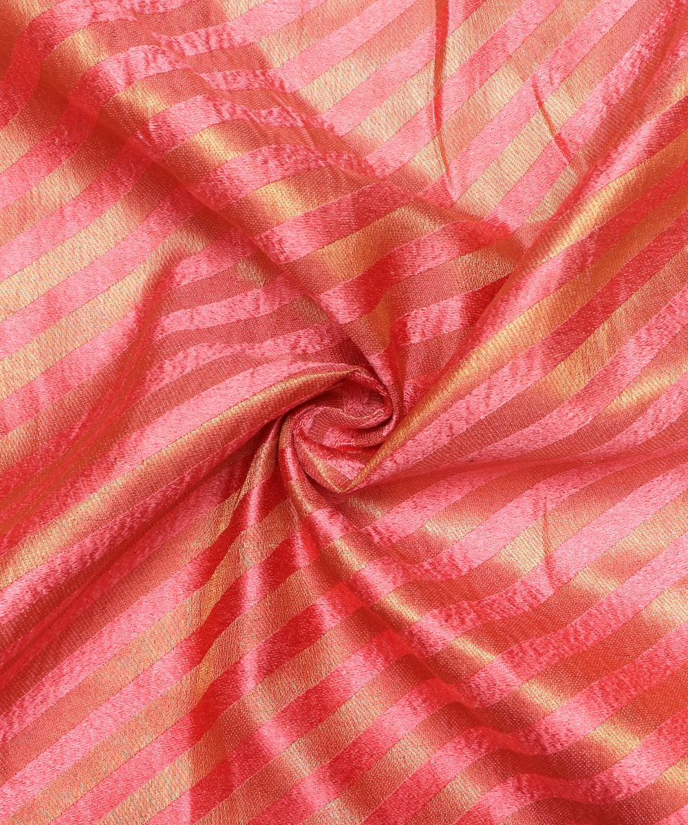 Pink Colour Stripes Pattern Brocade Silk Fabric
