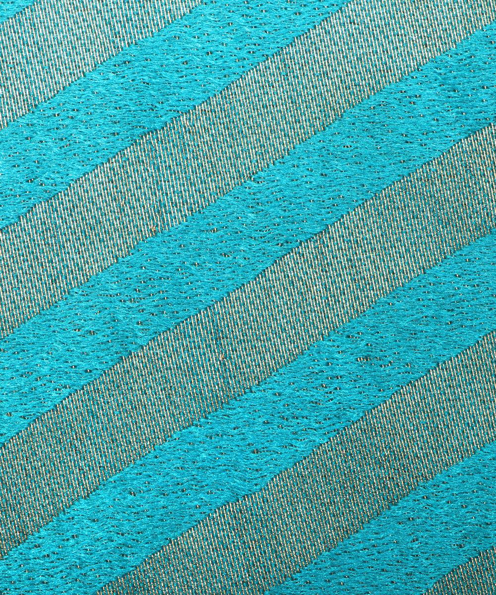 Light Blue Colour Stripes Pattern Brocade Silk Fabric
