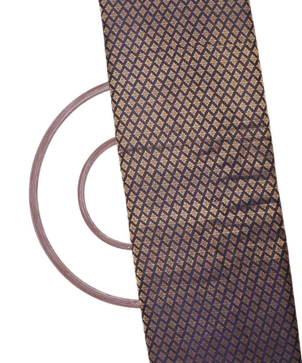 Navy Blue Colour  Floral Pattern Brocade Silk Fabric