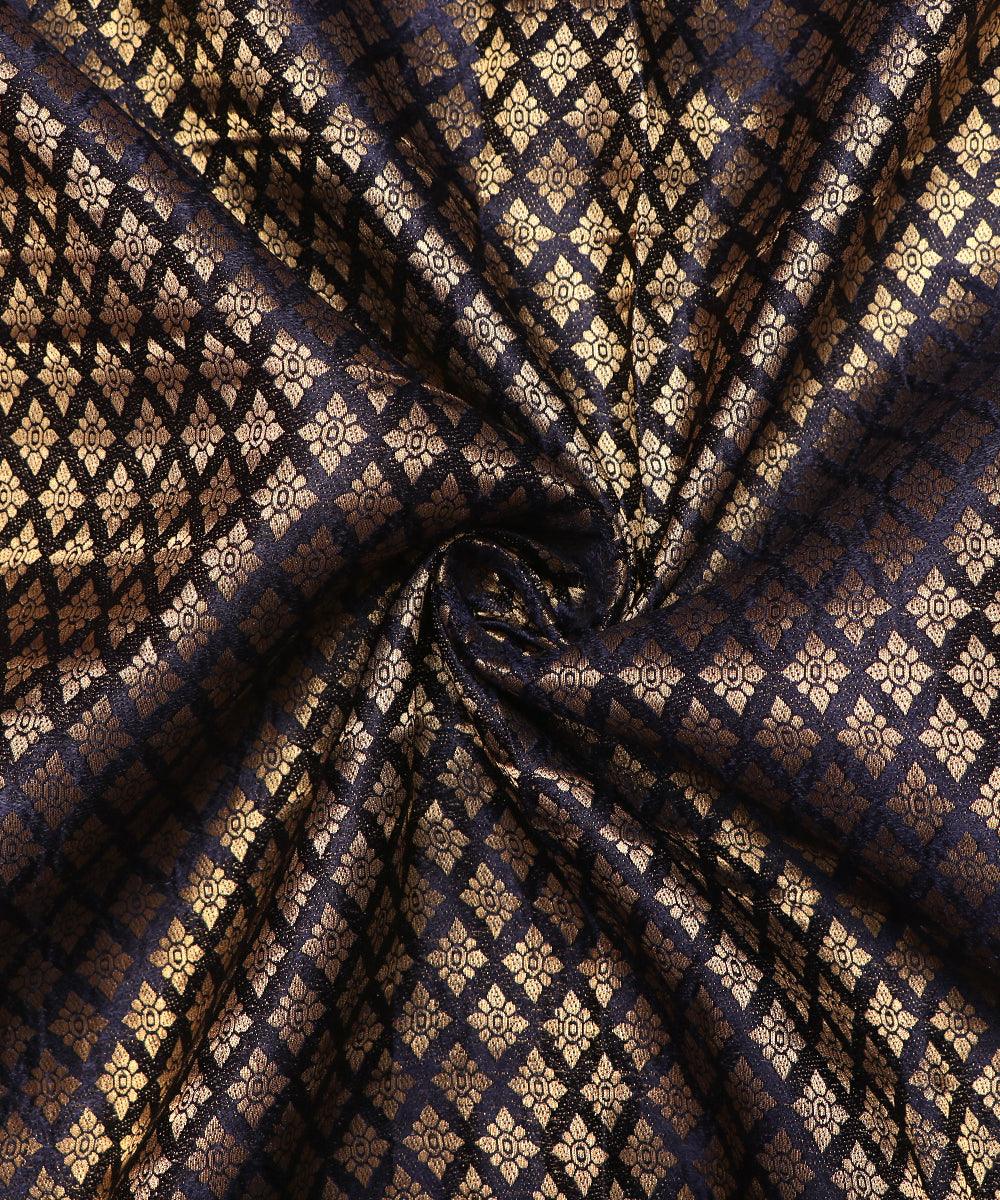 Navy Blue Colour  Floral Pattern Brocade Silk Fabric