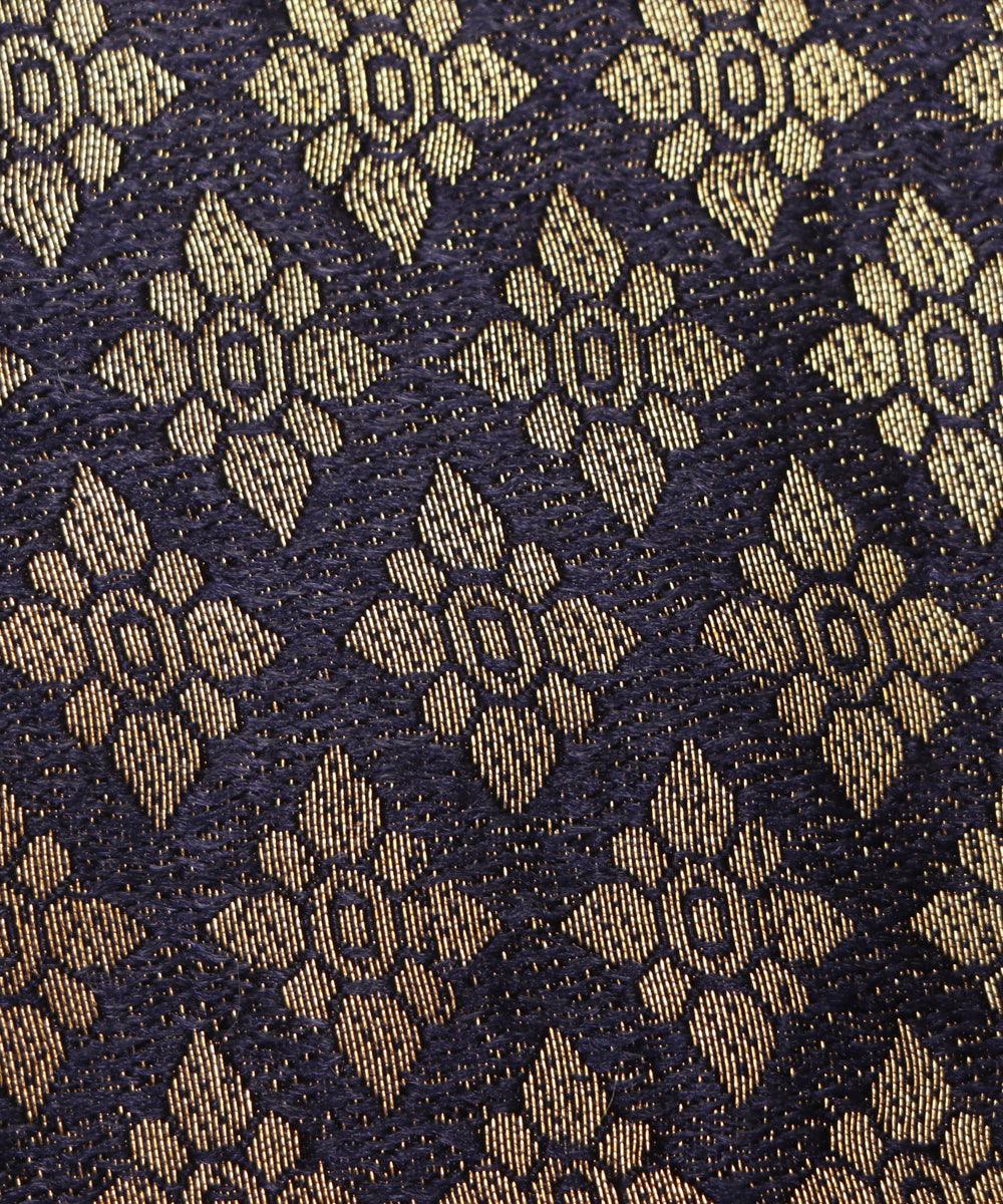 Navy Blue Colour  Floral Pattern Brocade Silk Fabric