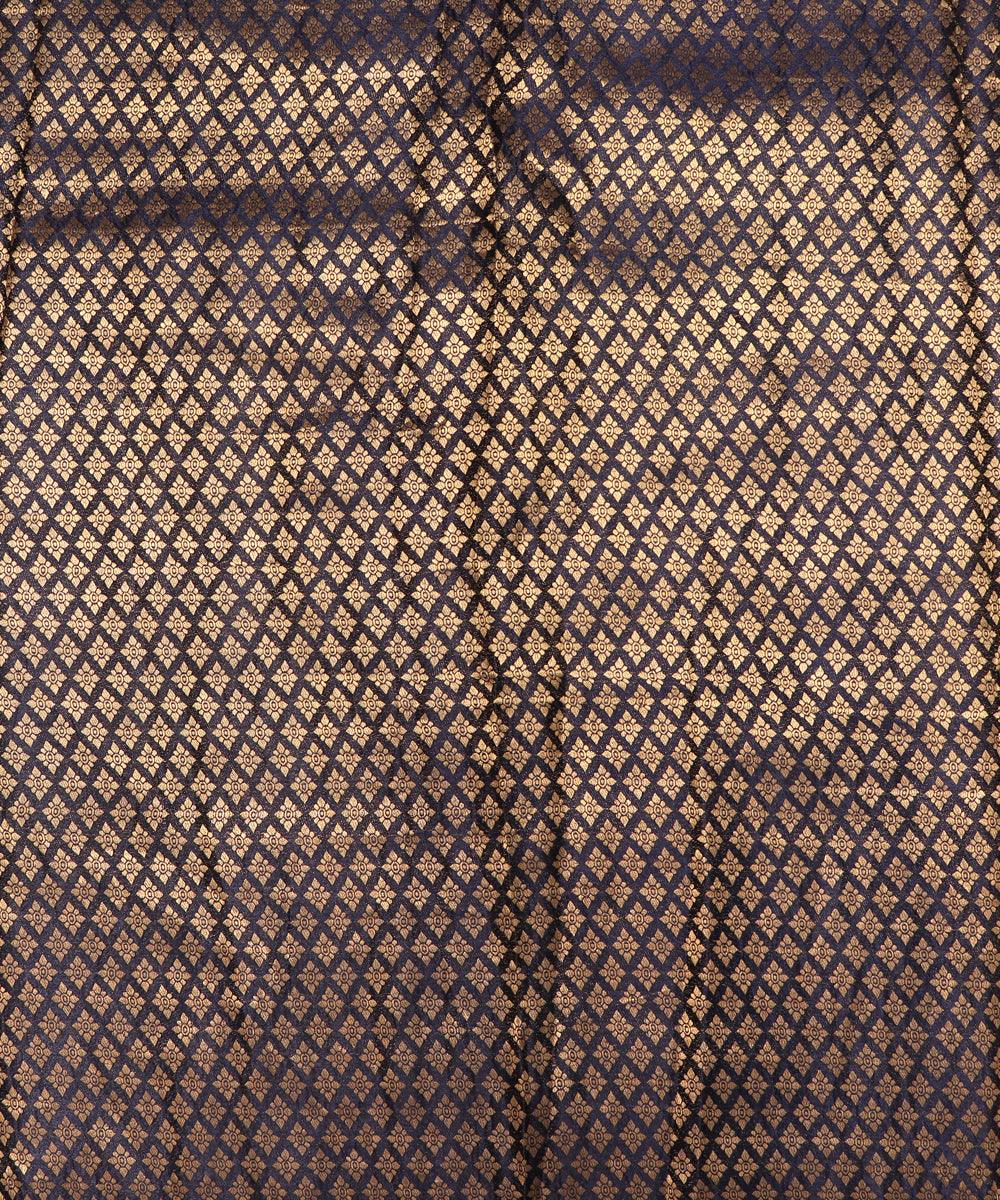 Navy Blue Colour  Floral Pattern Brocade Silk Fabric